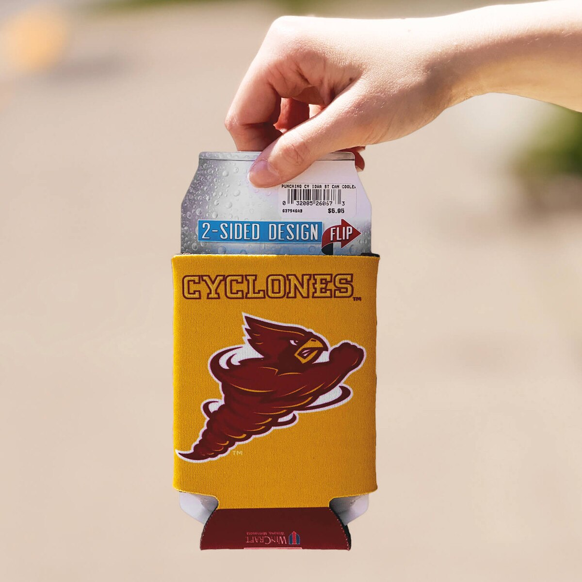 Punching Cy Iowa State Cardinal and Gold Can Cooler 12-ounce gold side